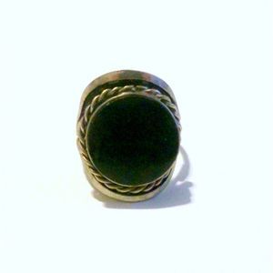 Vintage Black Onyx Boho Inspired Adjustable Silver Tone Ring